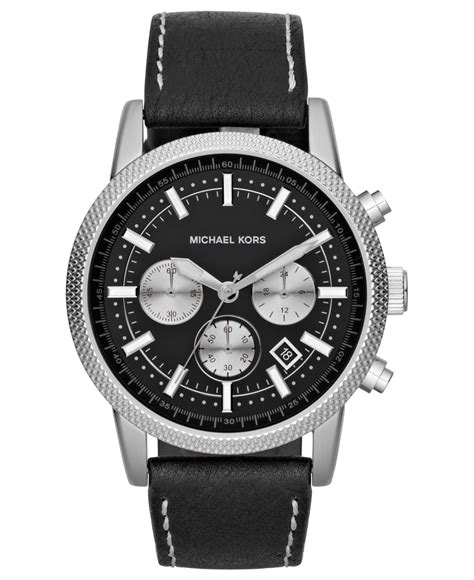 leather michael kors watch men|Michael Kors black leather watch.